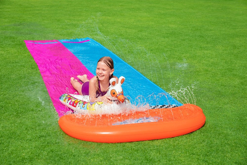 Bestway H2OGO Lawn Double Water Slide with 2 Inflatable Llama Shaped Ride-On Floats - 488 cm - No:52320