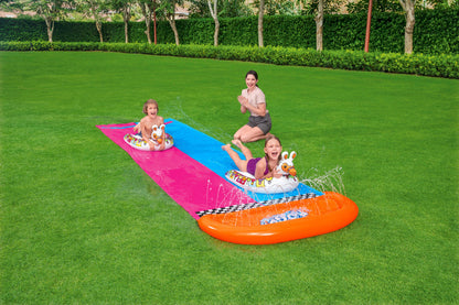 Bestway H2OGO Lawn Double Water Slide with 2 Inflatable Llama Shaped Ride-On Floats - 488 cm - No:52320