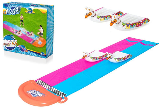 Bestway H2OGO Lawn Double Water Slide with 2 Inflatable Llama Shaped Ride-On Floats - 488 cm - No:52320