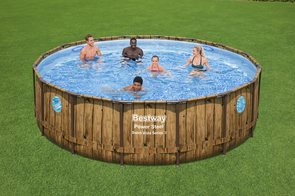 Bestway Rattan Round Pool 488 x 122 cm Standard Filter Pump Large Outdoor Swimming Pool - No:56725