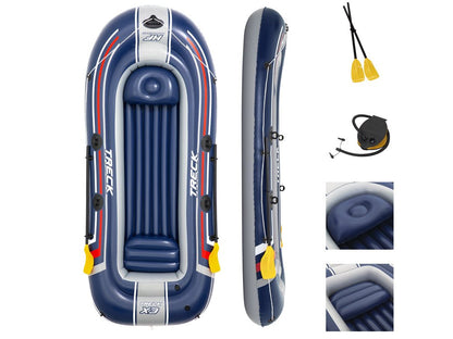 قارب مطاطي قابل للنفخ من بيست واي، طراز TRECK X3، مزود بثلاثة مجاديف تتسع لأربعة أشخاص - 318 سم × 152 سم - رقم: 61110 
