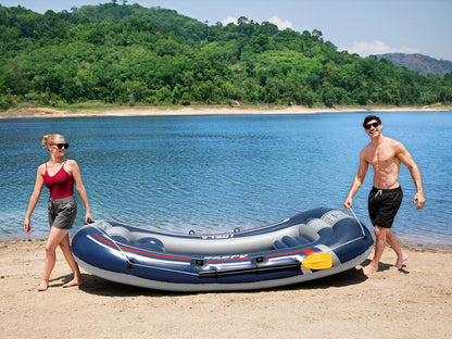 قارب مطاطي قابل للنفخ من بيست واي، طراز TRECK X3، مزود بثلاثة مجاديف تتسع لأربعة أشخاص - 318 سم × 152 سم - رقم: 61110 