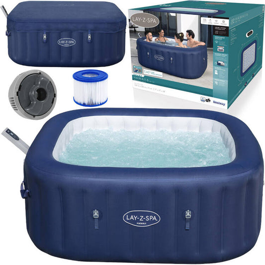 BESTWAY Lay-Z-Spa Hawaii Energy Saving Smart Jet Inflatable Hot Tub 180cm x 180cm x 71cm with App Control 4-6 Persons - No:6001H
