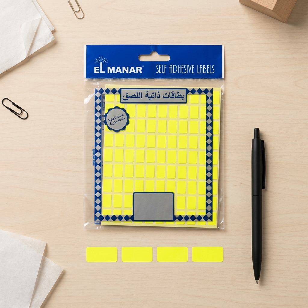 El Manar 15x10mm small labels pack flatlay with labels in a row