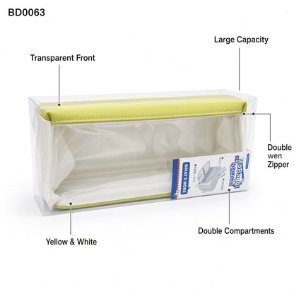 M&G Chenguang Masmarcu Transparent Large-Capacity Pencil Case with Double Compartments 2 Zipper – Yellow & White - No: BD0063