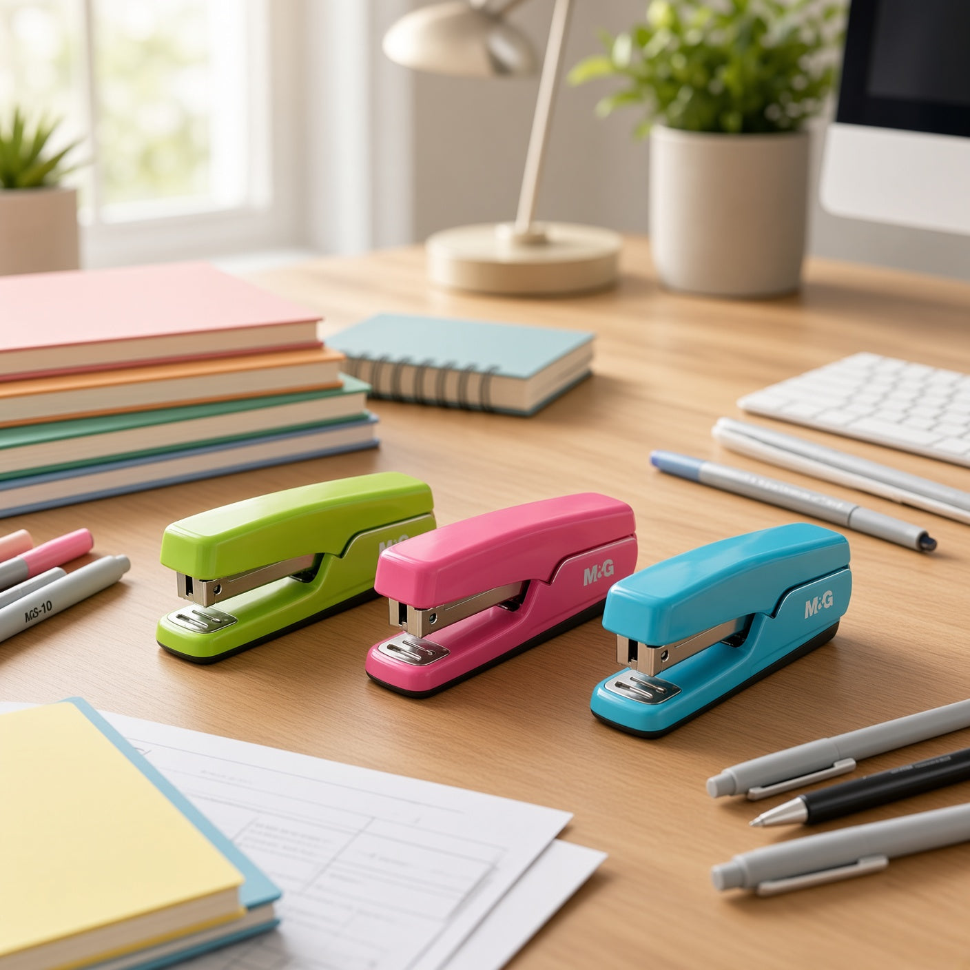 M&G Chenguang MGS-10 Mini Stapler Set with 1000 No. 10 Staples – Compact 2-in-1 Value Set, Assorted Colors - 1pcs - No: ABS916MG
