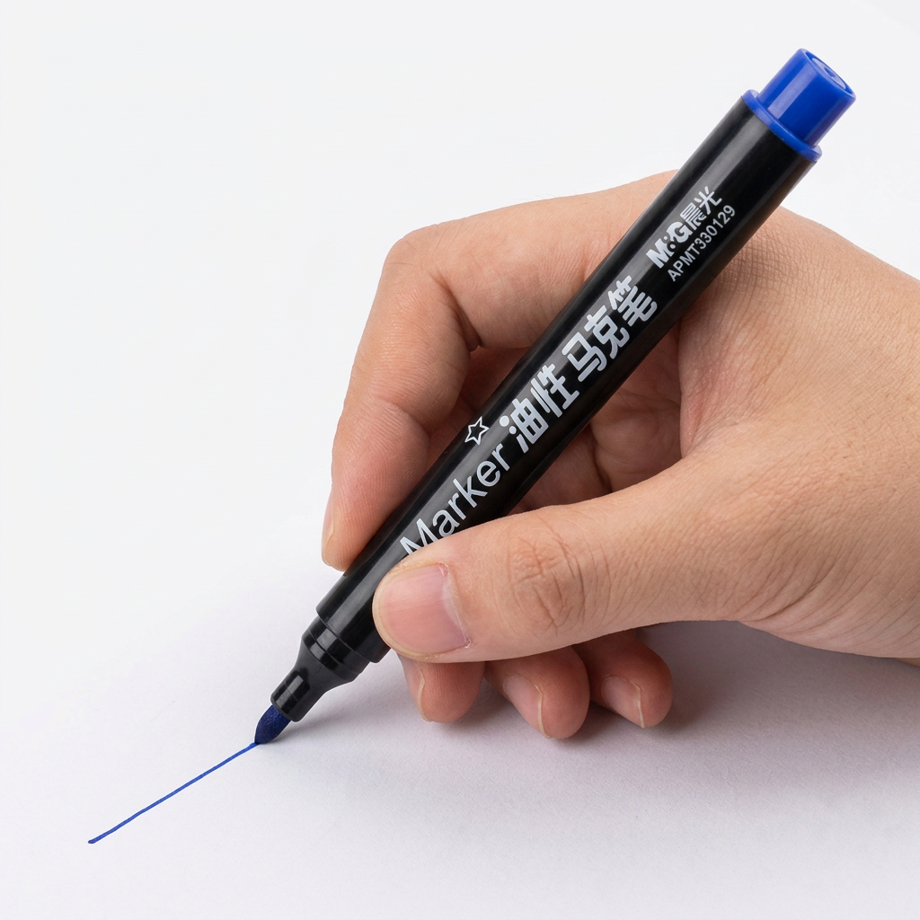Hand writing on a wooden surface with the M&G oil-based paint marker