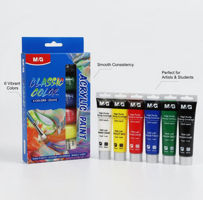 M&G Chenguang Classic Color Acrylic Paint Set – 6 Vibrant Colors (22 ml) High Purity & Strong Coverage - No:APL976S4