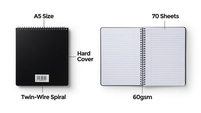 A5 Spiral Notebook – Hard Cover Ruled Notebook | 70 Sheets | 60gsm Assorted 3D Cartoon Covers - 1pcs