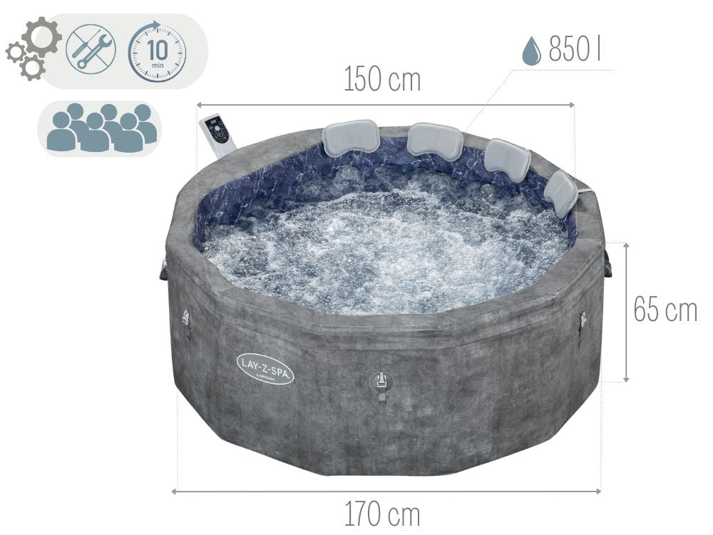 حوض استحمام صلب للحديقة من بيست واي لاي-زي-سبا كارارا، 170 سم × 61 سم - رقم: 6001V