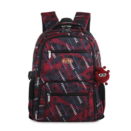 Elite Casual Backpack Big Capacity Backpack fit 15.6 inch Laptop size 19 inch With plush keychain - Bold geometric pattern