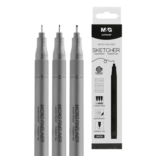 M&G Chenguang Fine liner Sketcher 3 pcs (0.1/0.3/0.5) black - No:ACP901BP