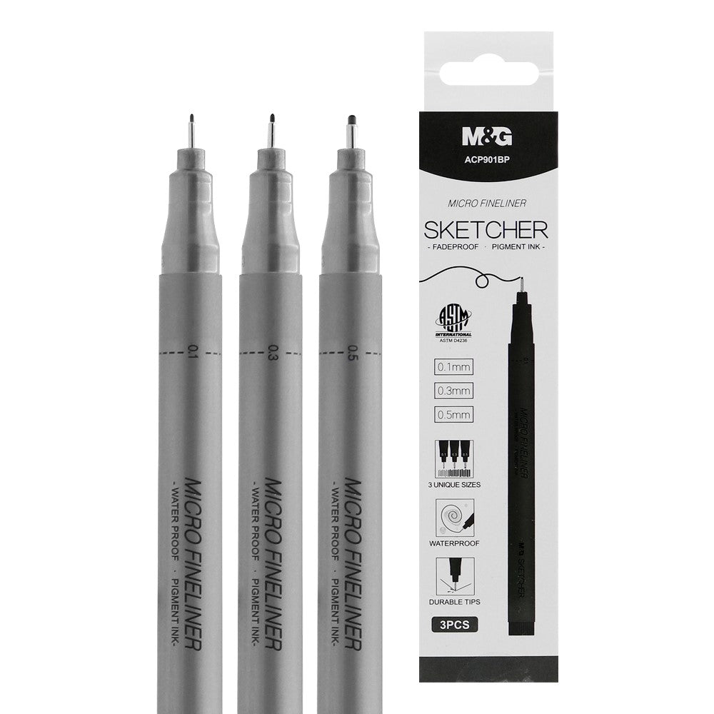 M&G Chenguang Fine liner Sketcher 3 pcs (0.1/0.3/0.5) black - No:ACP901BP