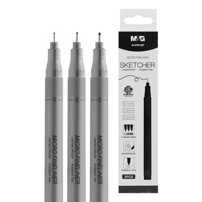 M&G Chenguang Fine liner Sketcher 3 pcs (0.1/0.3/0.5) black - No:ACP901BP