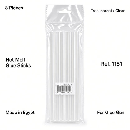 Transparent Hot Melt Glue Sticks – 8 Pieces – Clear Glue Gun Refills for Crafting, DIY & Repair - No: 1181