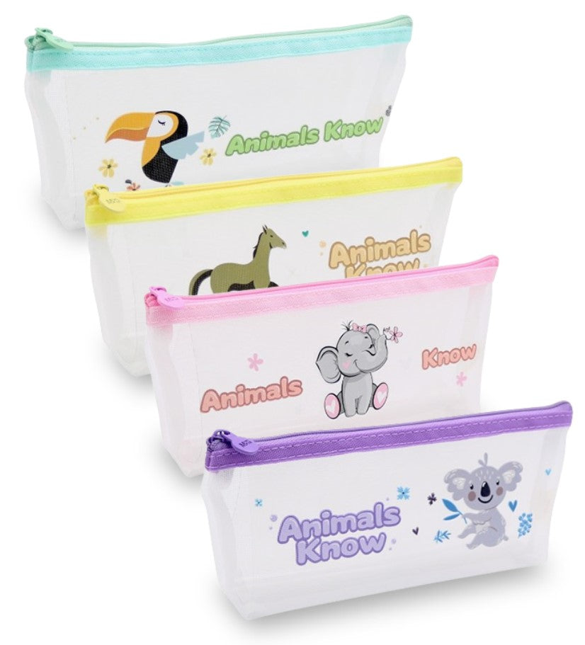 M&G Chenguang Animals Know Mesh Pencil Case – Transparent Zipper Pencil Pouch, 22 × 4.5 × 10 cm - 1pcs – No: APB932CD