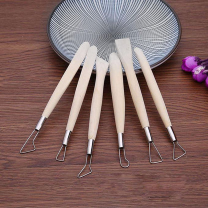 YIPINXUAN 6-Piece Single End Sculpting Tools Set for Clay, Polymer Clay & Ceramic – Steel Ribbon Blades with Boxwood Handles - No: Y-0005