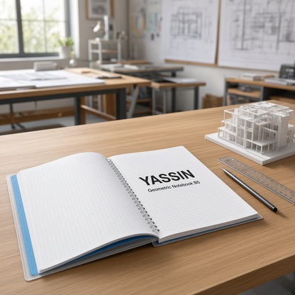 YASSIN Geometric Notebook B5 – 100 Sheets, Grid Ruled, Spiral Bound, 17 × 25 cm, 60 GSM - No: 0879