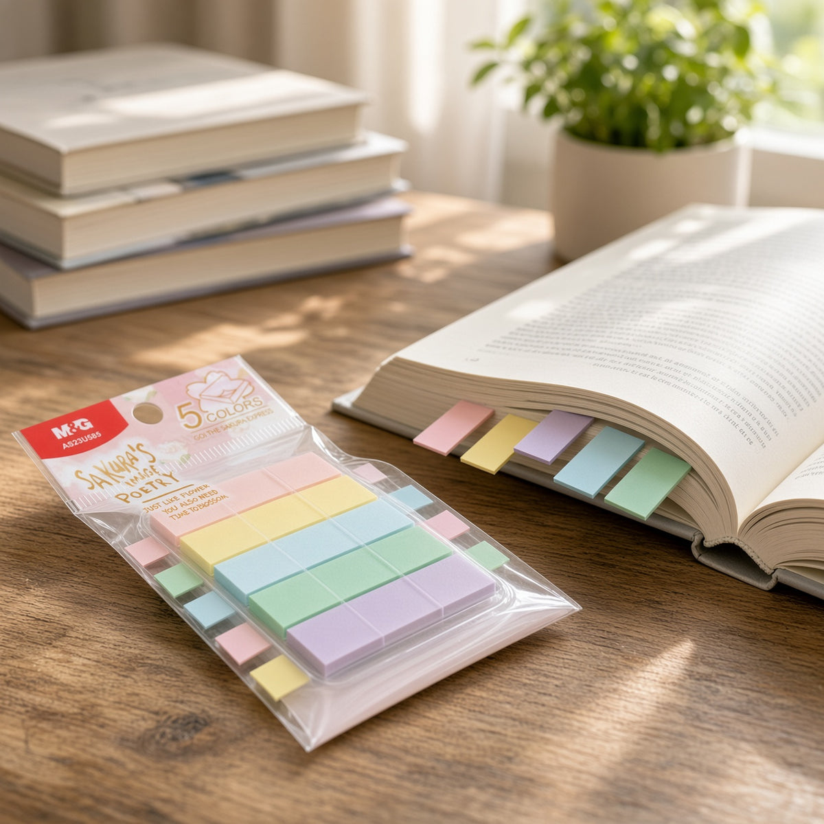 M&G Chenguang Sakura Time Sticky Page Markers – 5 Colors, 20 Sheets, PVC Index Tabs – No: YS-481