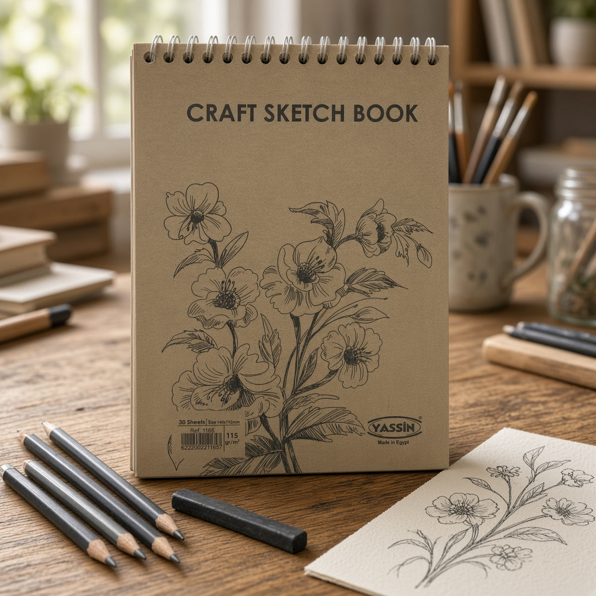 Yassin Brown Craft Paper Spiral Sketch Book – 30 Sheets, 140 × 192 mm, 115 GSM - No: 1165