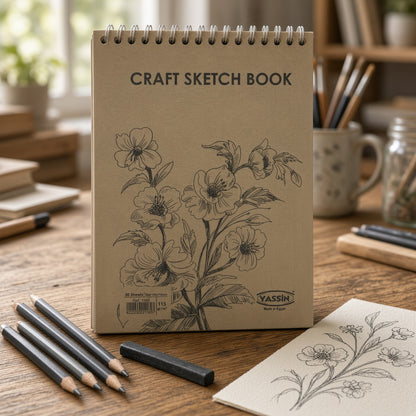 Yassin Brown Craft Paper Spiral Sketch Book – 30 Sheets, 140 × 192 mm, 115 GSM - No: 1165