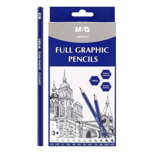 M&G Set of 12 Chenguang Graphite pencil all hardnesses from 2H to 14B - No:AWP357G5