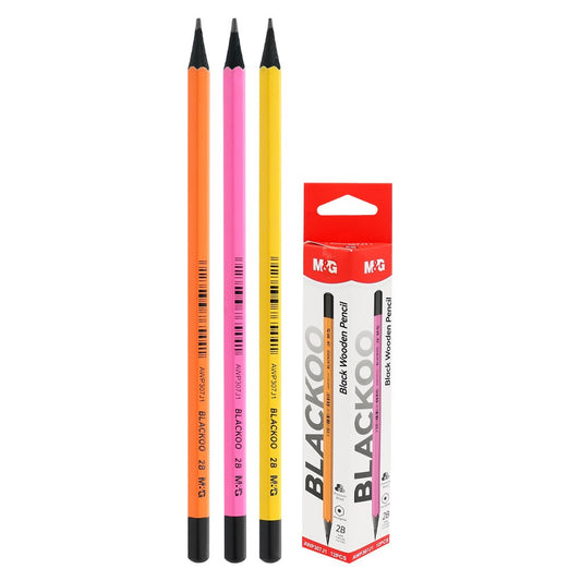 M&G Chenguang Blackoo 2B Wooden Pencils – Super Dark Graphite, Hexagonal Break-Resistant Pencils, Assorted Neon Colors, 12-Pack - No: AWP307J1