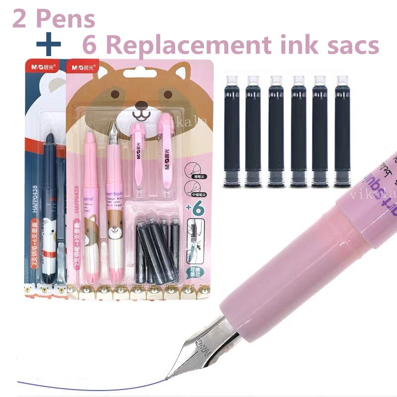 بطاقة أقلام سائلة من إم آند جي تشنغوانغ دايركت، قلمان + 6 عبوات حبر بديلة - رقم المنتج: HAFP0438