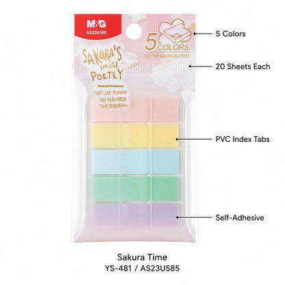 M&G Chenguang Sakura Time Sticky Page Markers – 5 Colors, 20 Sheets, PVC Index Tabs – No: YS-481