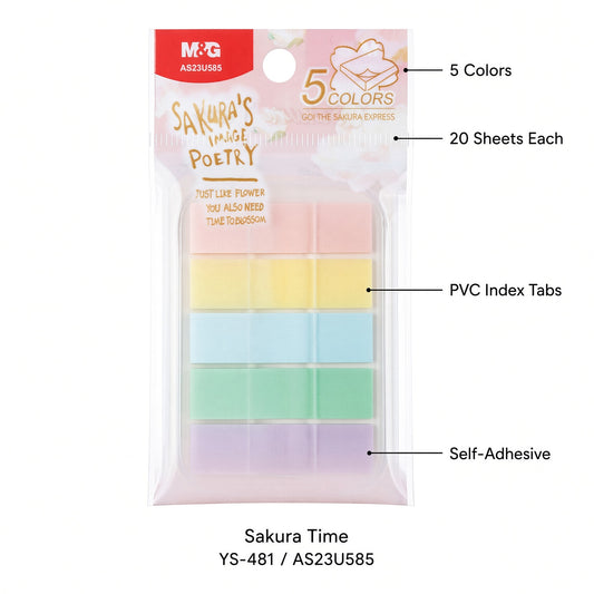 M&G Chenguang Sakura Time Sticky Page Markers – 5 Colors, 20 Sheets, PVC Index Tabs – No: YS-481