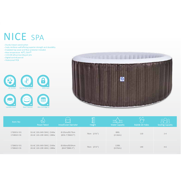 حوض جاكوزي قابل للنفخ من جيلونج أفينلي نايس سبا، مزود بخاصية التدليك، أبعاده 204 سم × 70 سم - رقم المنتج: 17286EU