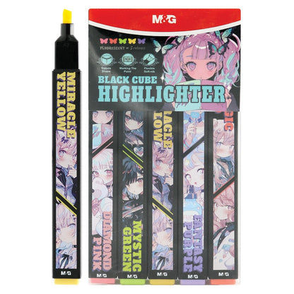M&G Chenguang Highlighter BLACK CUBE fluorescent Fantasy Set of 5 - No:AHMU1675