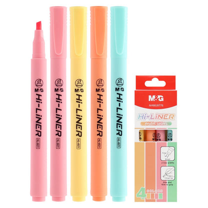 M&G Chenguang Set of 4 Hi-liner Pastel Highlighter Set, Soft Marking, Chisel Tip, Non-Toxic Ink - No:AHMU9776