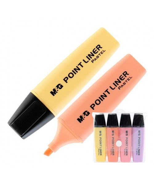 M&G Chenguang Point Liner Pastel Highlighters – 4 Pack Assorted Colors, Chisel Tip, Soft Pastel Shades - 1 pack - No: AHM21580