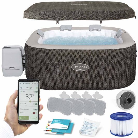 BESTWAY Lay-Z-Spa Cabo Energy Saving Smart Hydro-Jet Inflatable Hot Tub 180cm x 180cm x 71cm with App Control 4-6 Persons - No:6001R