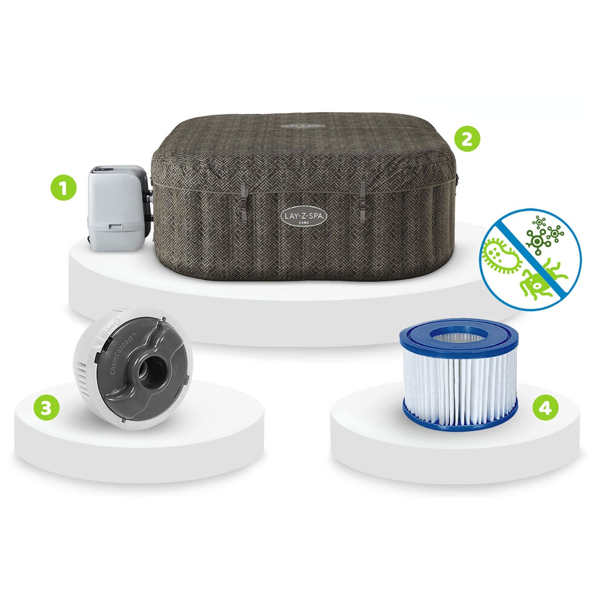 حوض استحمام ساخن قابل للنفخ من بيست واي لاي-زي-سبا كابو، موفر للطاقة، مزود بنظام هيدروجيت ذكي، أبعاده 180 سم × 180 سم × 71 سم، مع إمكانية التحكم عبر تطبيق، يتسع لـ 4-6 أشخاص - رقم المنتج: 6001R