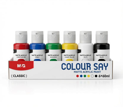 M&G Chenguang Colour Say Matte Acrylic Paint Set – 6 Classic Colors × 60ml | Rich Pigment | Fast Drying | Multi-Surface Acrylic Paint for Canvas, Wood, Paper & Crafts - No: APL976U1
