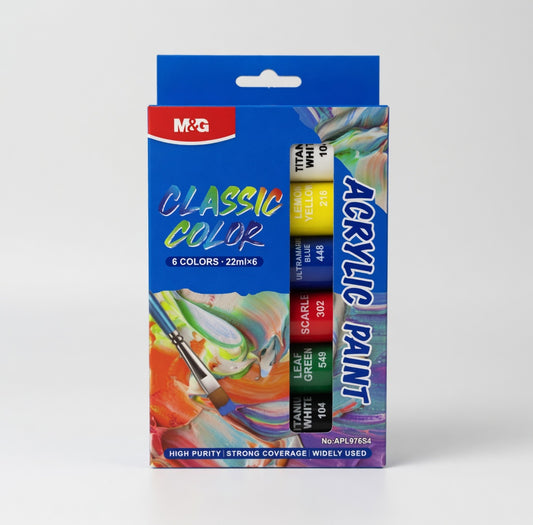M&G Chenguang Classic Color Acrylic Paint Set – 6 Vibrant Colors (22 ml) High Purity & Strong Coverage - No:APL976S4