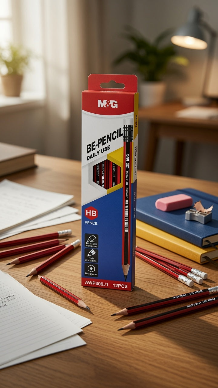 M&G Chenguang BE-PENCIL HB Wooden Pencils – Premium Graphite Pencils, Break-Resistant, High Erasability, Hexagonal Barrel, Pack of 12 - No: AWP308J1