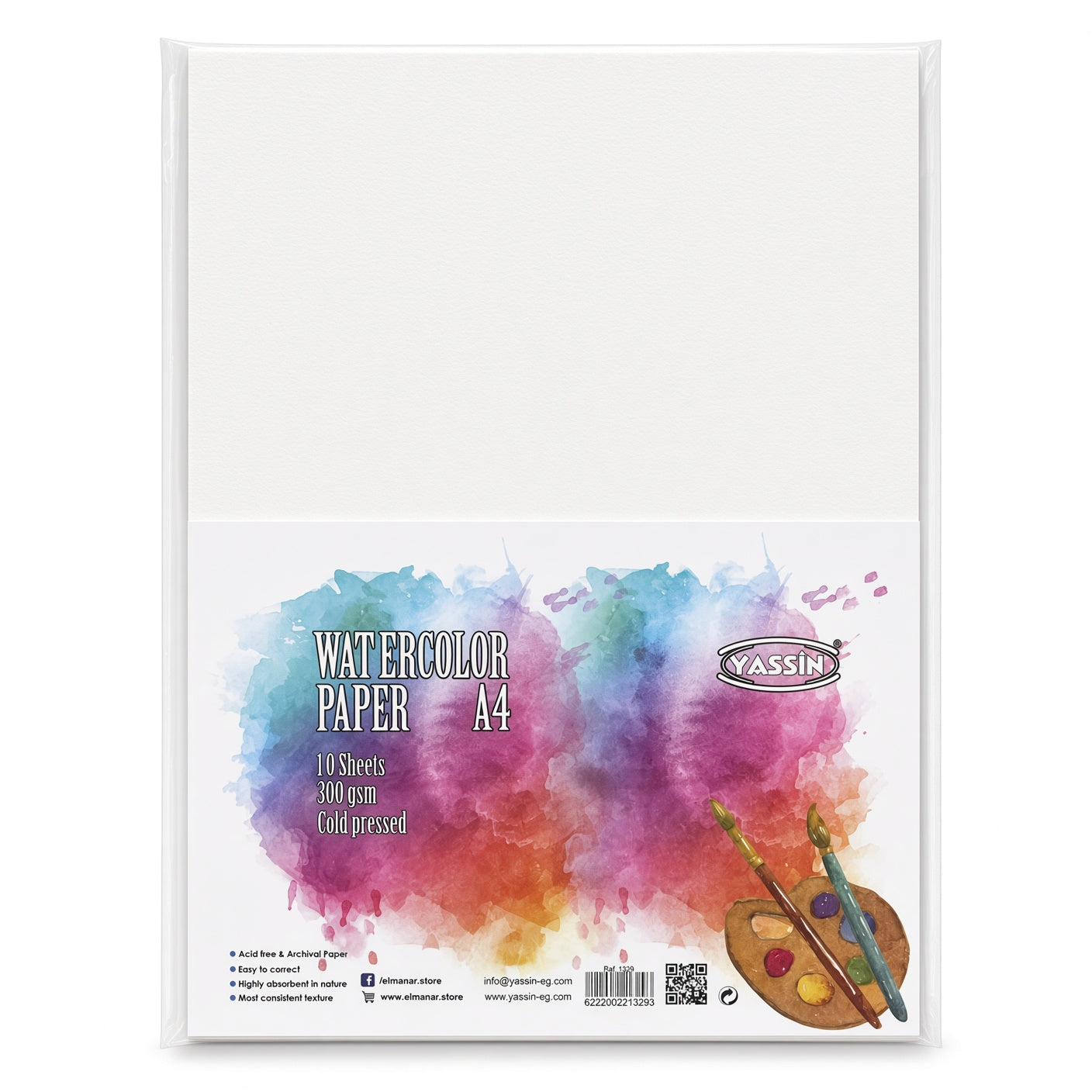 YASSIN Watercolor Paper A4 – 10 Sheets, 300 GSM, Cold Pressed, Acid-Free & Archival White Paper - No: 1329