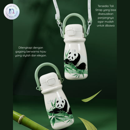DILLER Panda Vacuum Insulated Water Bottle with Carry Strap & Handle – 520ml