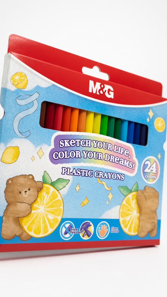 M&G Chenguang Plastic Crayons 24 Colors – Non-Toxic, Smooth Drawing Set for Kids & Artists - No:AGMX4165