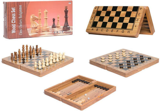 3 in 1 Wooden Board Game Set Compendium Travel Games