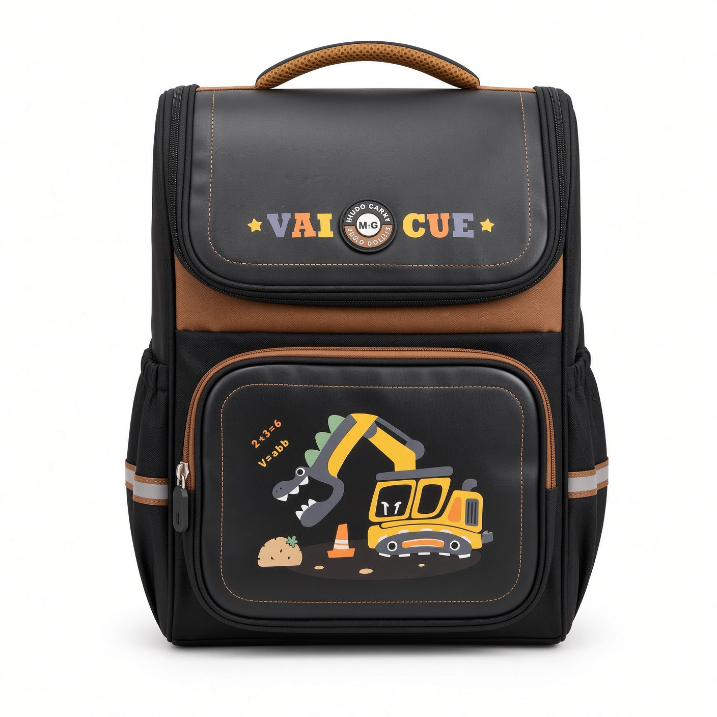 M&G Chenguang 16.5-Inch Kids School Backpack – Lightweight Waterproof Bag with Dinosaur & Construction Vehicle Design - No:ABB904R7B