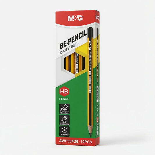 M&G Chenguang BE-PENCIL HB Wooden Pencils – Hexagonal Barrel, Break-Resistant, High Erasability, Pack of 12  - No: AWP357Q6