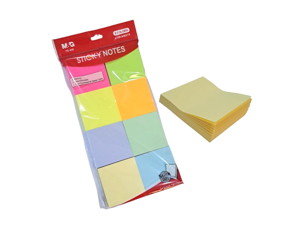 M&G Chenguang Sticky Notes Set, 8 Colors, 800 Sheets, 76 × 76 mm Self-Adhesive Memo Notes - 1pcs- No: AS33U148
