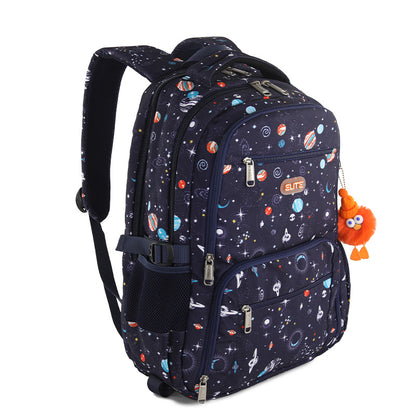 Elite Casual Backpack Big Capacity Backpack fit 15.6 inch Laptop size 19 inch With plush keychain - Dark blue cosmic pattern