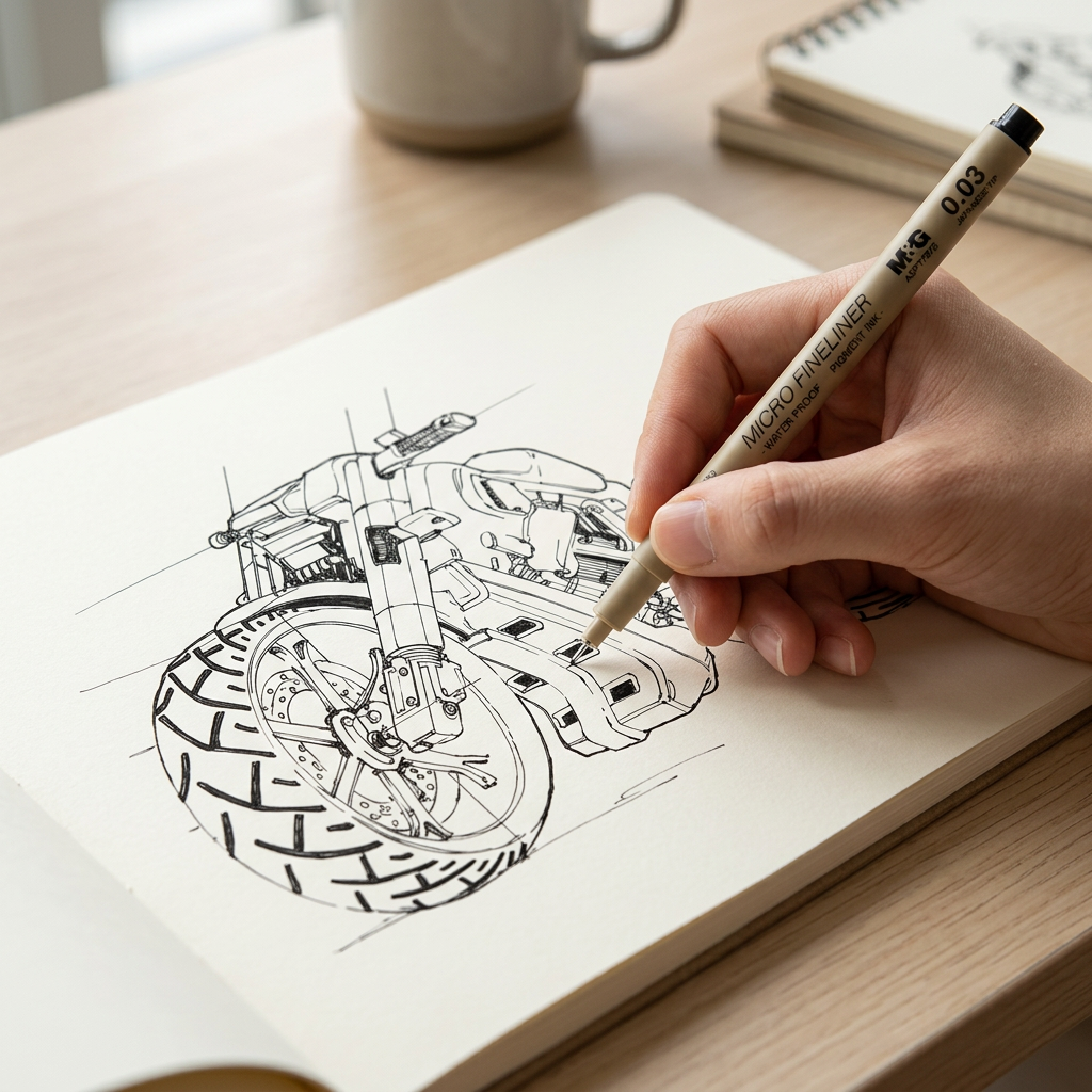 Hand drawing ultra-fine line art with the M&G 0.03mm micro fineliner pen
