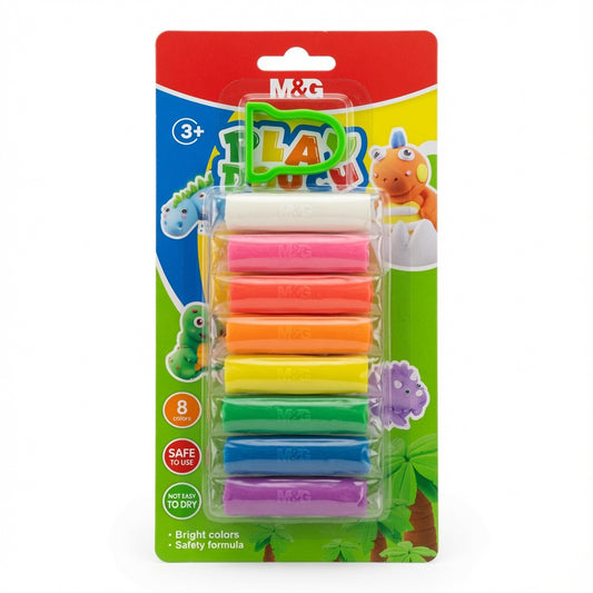 M&G Chenguang Play Dough Set – 8 Assorted Colours, Soft Modelling Clay with Roller Tool, Non-Drying & Safe Formula for Kids (3+) - No: AKE040F7