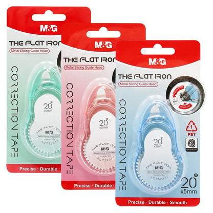 M&G Chenguang The Flat Iron Correction Tape 5mm x 20m – Long-Lasting Correction Tape with Metal Slicing Guide Head - 1pcs - No: ACT52377